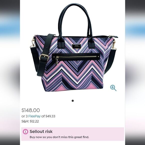Trina Turk Women's Faux Leather Printed Chevron Convertible Tote Handbag… - Picture 7 of 7